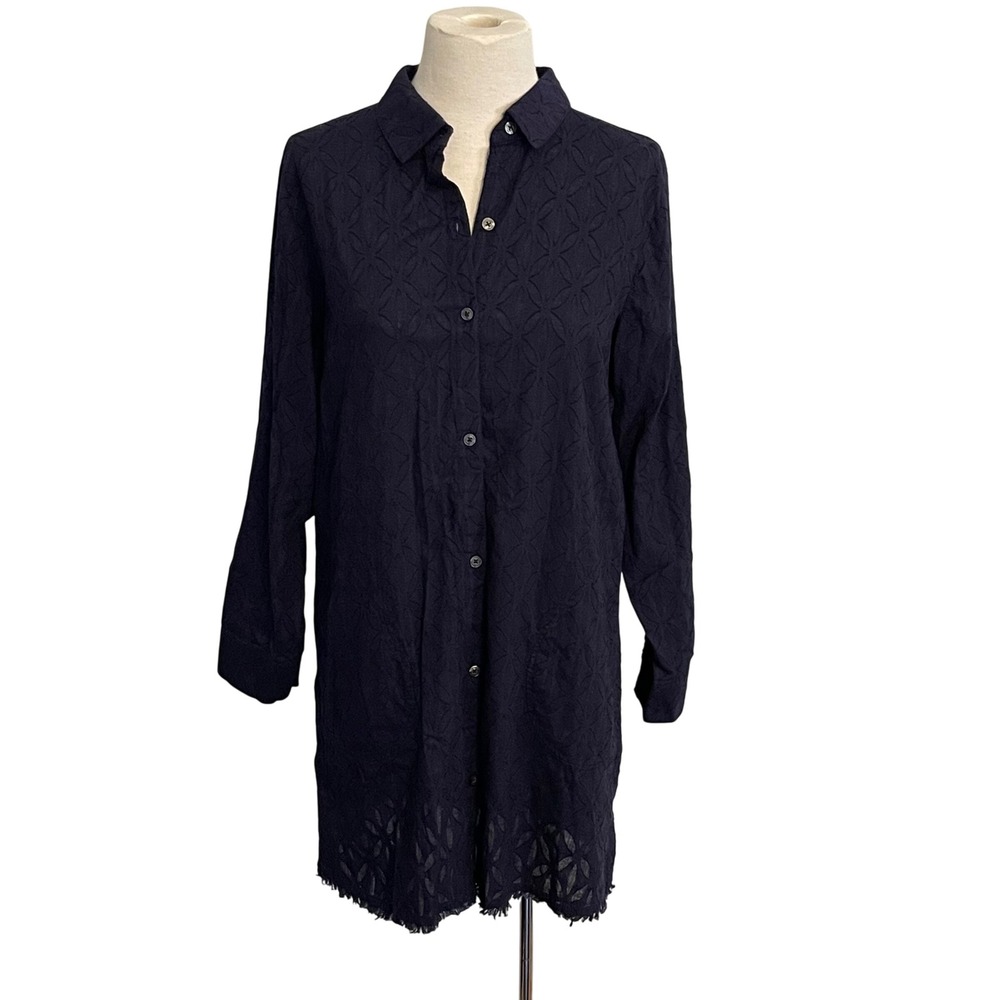 Tommy Bahama Women's S/P Navy Blue Long Sleeve‎ Button Down Dress